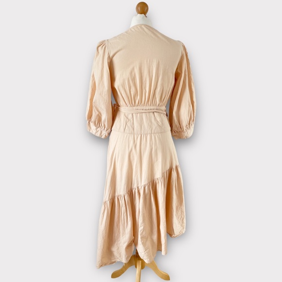 Free People Don’t Mind If I Do Midi Dress Size XS Peach Wrap Cotton Linen Mix - Picture 8 of 11